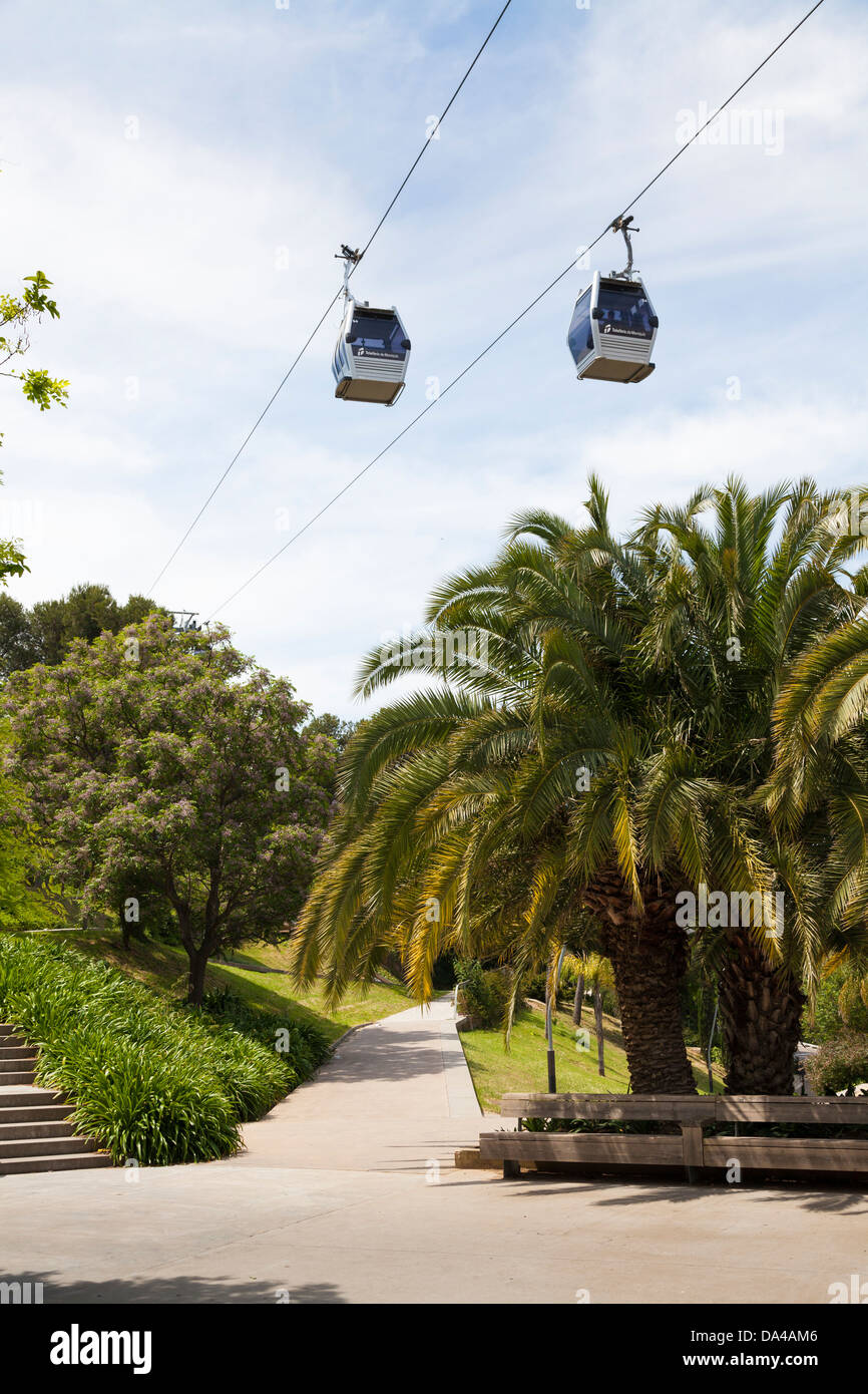 Parc do Montjuic cable car over palm trees in the park Stock Photo Alamy