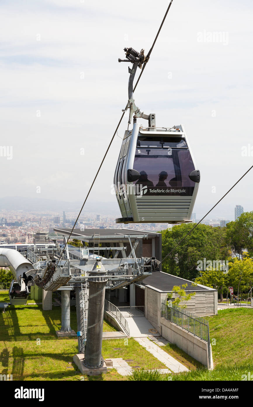 The Montjuic cable car leaving station al Mirador halfway up Stock ...