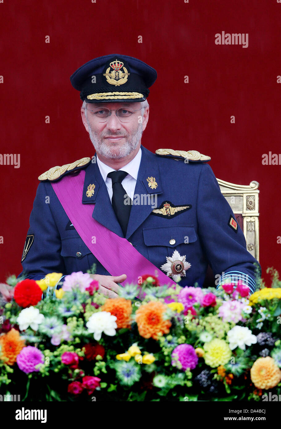 Crown Prince Philippe of Belgium attends a military parade in front of the Royal Palace on National Day in Brussels, Belgium, 21 July 2011. Photo: Patrick van Katwijk Stock Photo