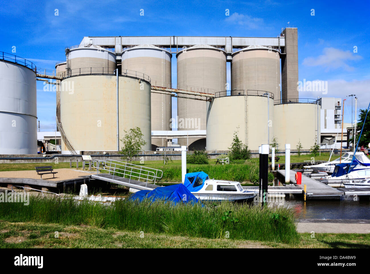 A view of Cantley staithe with sugar beet factory silos in the