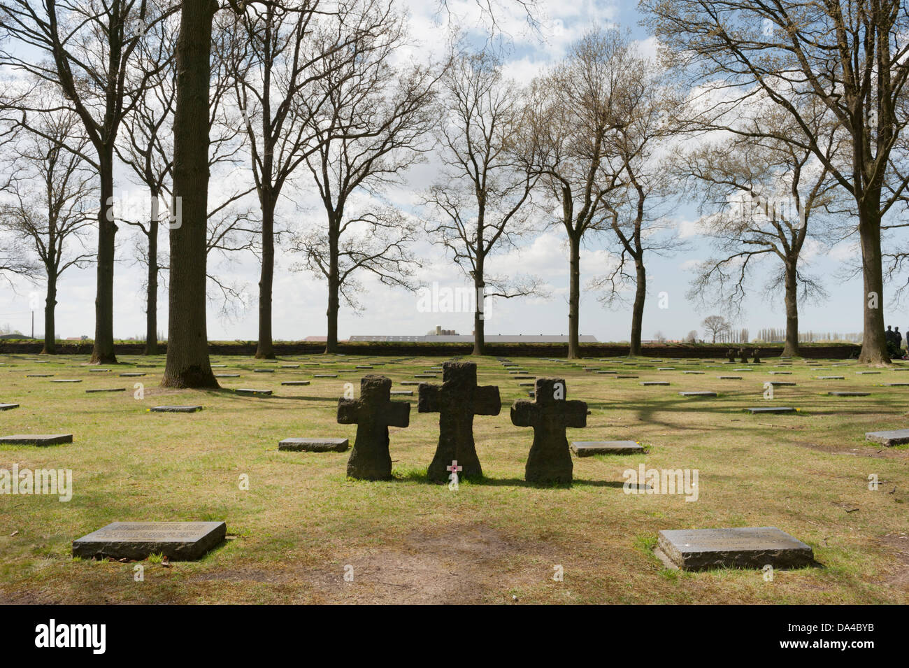 Stone crosses at Langemark German War Cemetery, Flanders, Belgium. Stock Photo