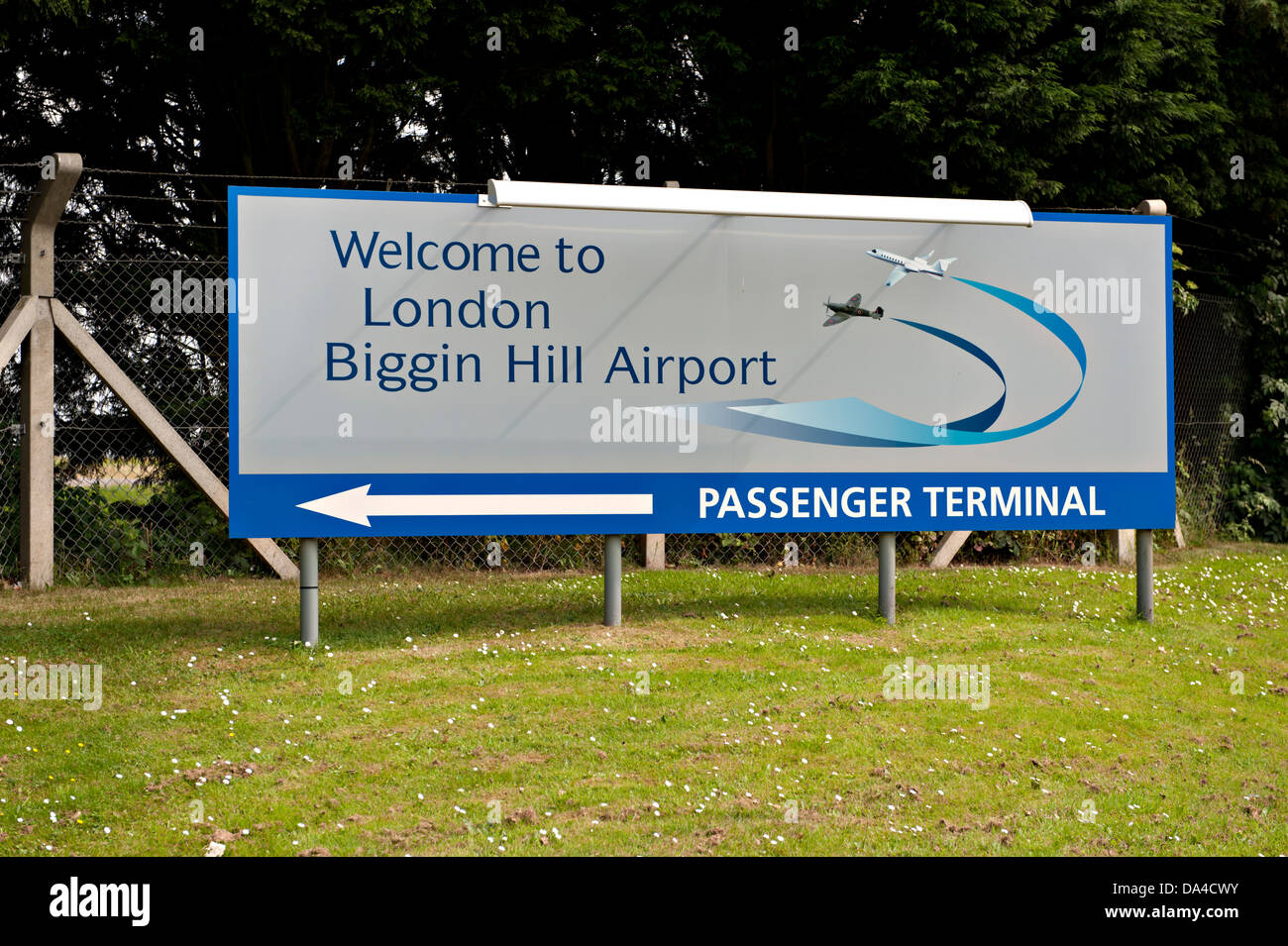 The entrance sign to London Biggin Hill Airport, Kent, UK Stock Photo