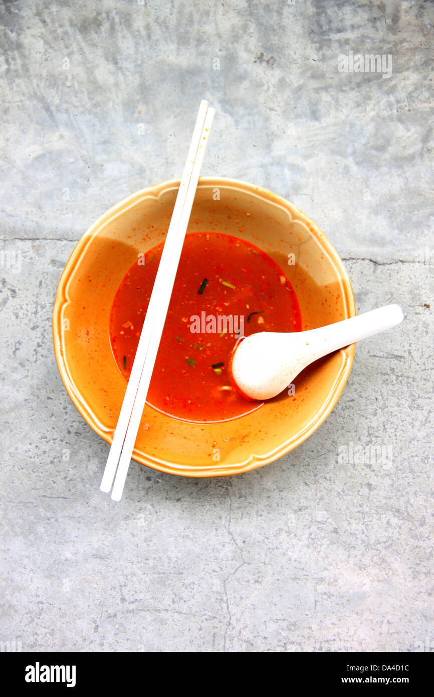 The Thai Noodle bowl eating out. Stock Photo