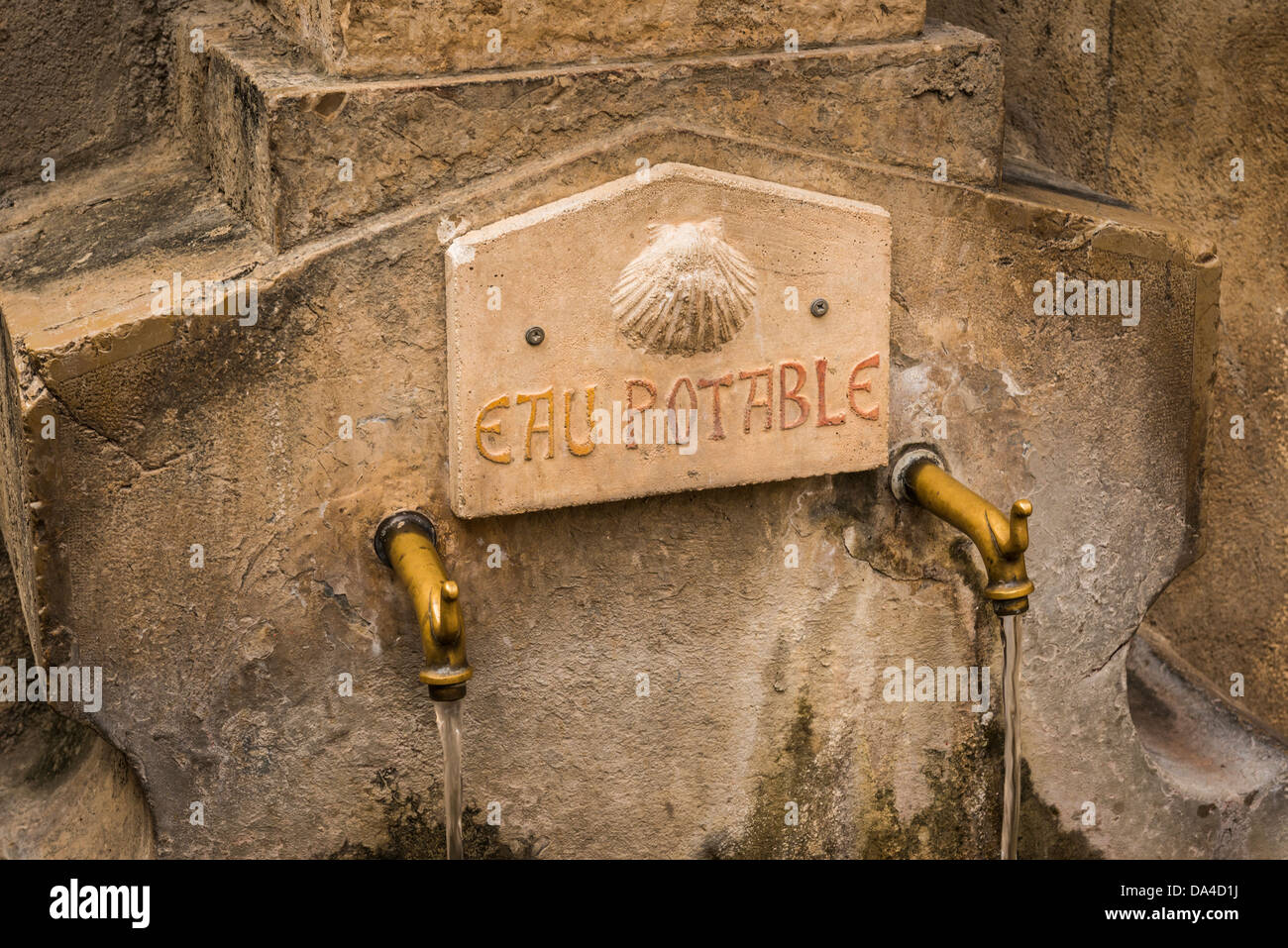 Drinkable water taps, Saint Guilhem le Désert, Saint Guilhem le Désert, France Stock Photo