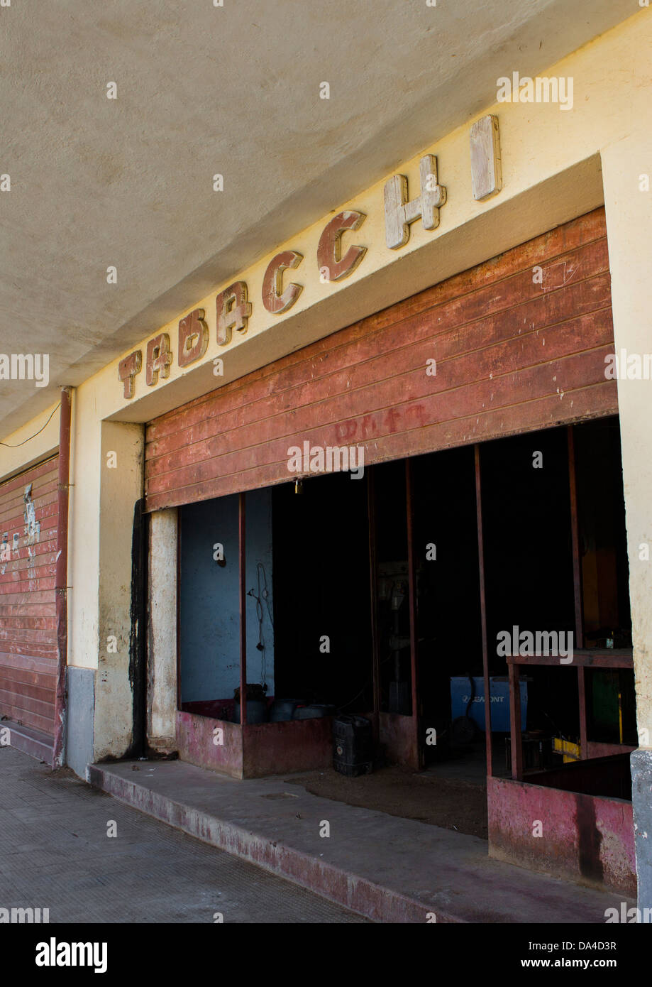 Old Italian Tabacchi Shop, Dekemhare, Eritrea Stock Photo