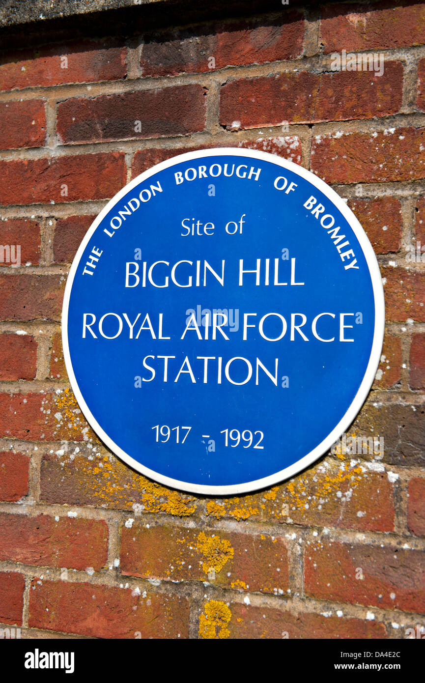 A plaque at the entrance to the former wartime RAF station at Biggin Hill, Kent, UK Stock Photo