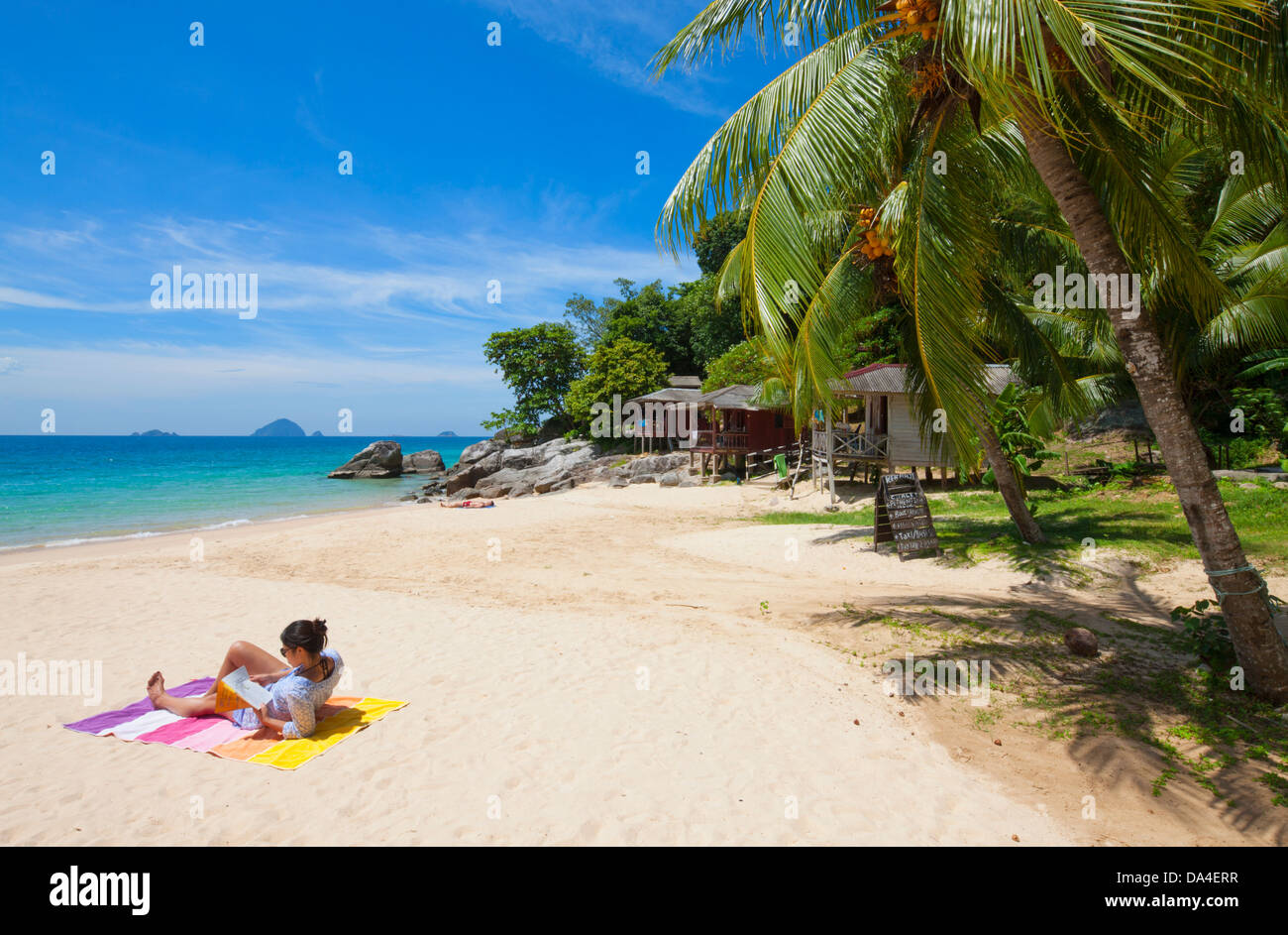 Secluded beach, Mira Beach, Perhentian Islands, Terengganu, Malaysia Stock Photo