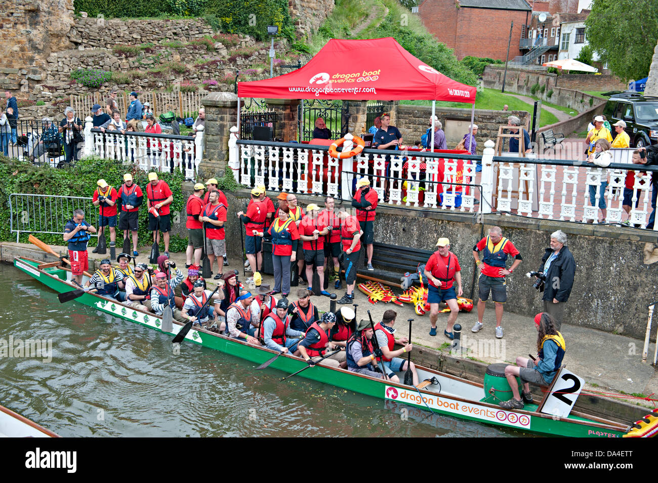The inaugural Dragon Boat Race, started by Dame Kelly Holmes, on the River Medway in Tonbridge, Kent, UK Stock Photo