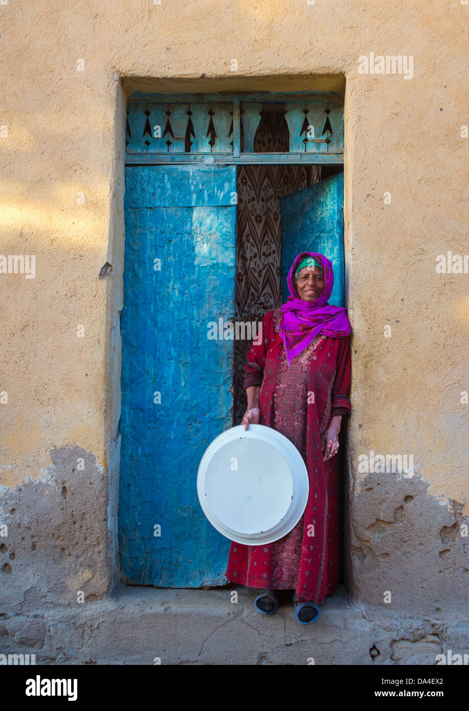 Old Woman Standing At The Entrance Of Her House, Keren, Eritrea Stock