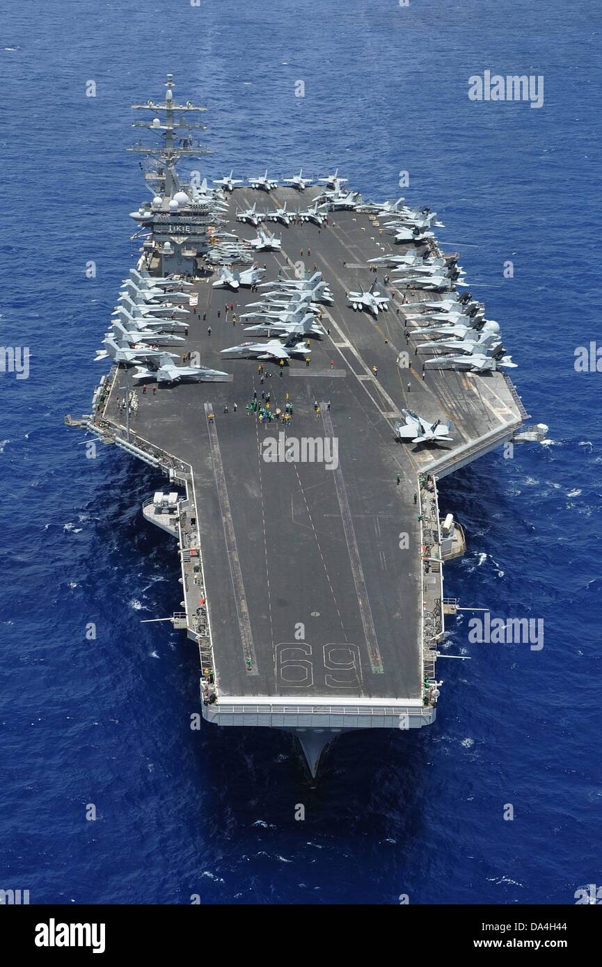 US Navy aircraft carrier USS Dwight D. Eisenhower during operations July 2, 2013 in the Atlantic Ocean. Stock Photo
