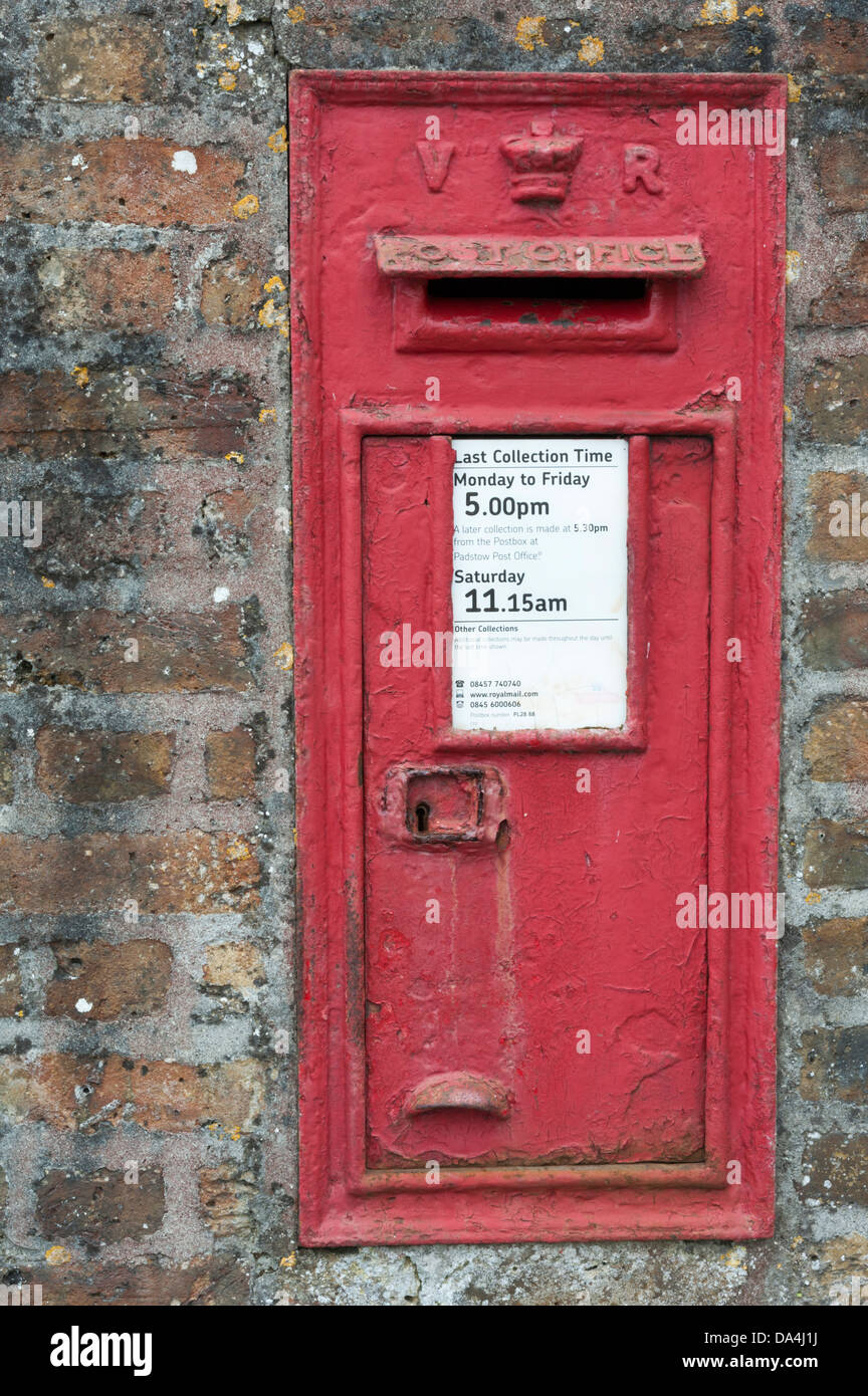 Old Victorian VR Letterbox set in a wall in Padstow Cornwall UK Stock Photo
