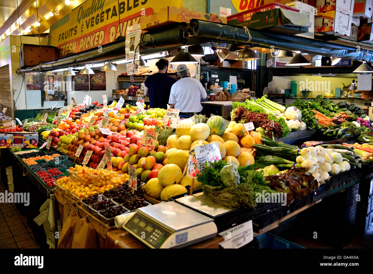 Fresh fruit and vegetable stand at the Pike's Place Public Market