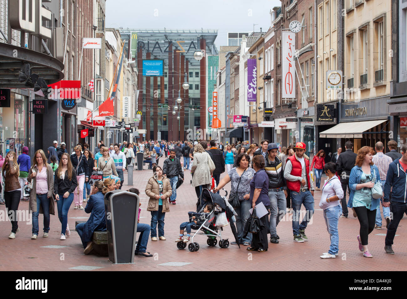 Busy main shopping street in the center of Eindhoven in the Netherlands Stock Photo