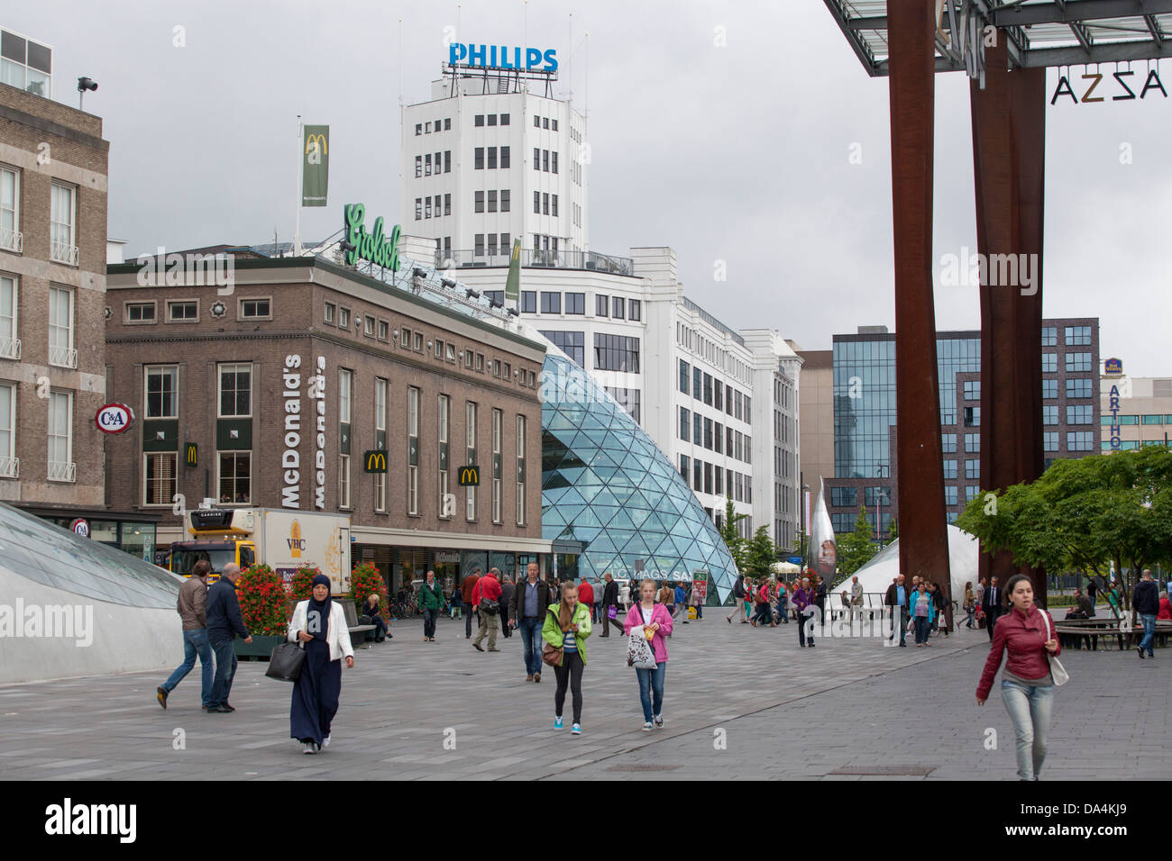 Eindhoven city center with 'the White Lady,' a famous former Philips  building. Stock Photo