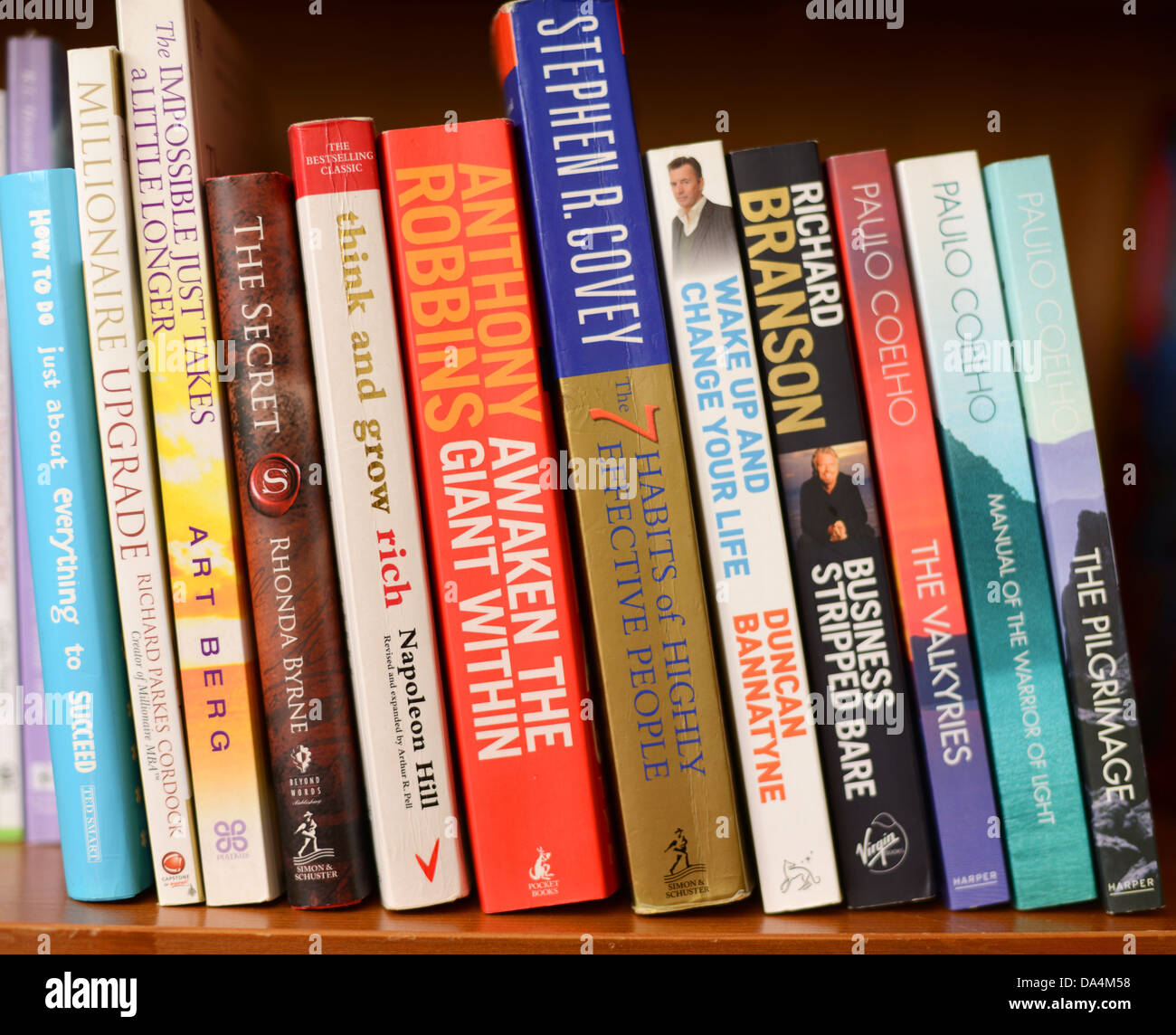 Self Help books on a bookshelf Stock Photo