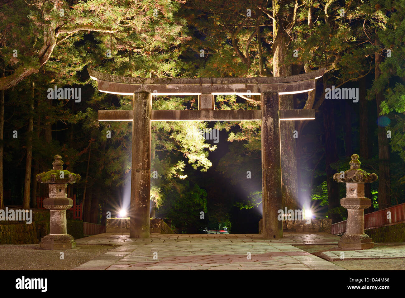 The ishidori is a stone tori gate at Tosho-gu Shrine in Nikko, Japan. Stock Photo