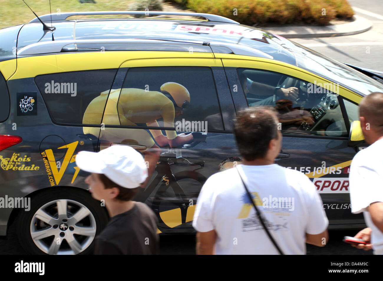 Accompanying car during the Tour de France 2013 passing through Antibes in the south of France Stock Photo