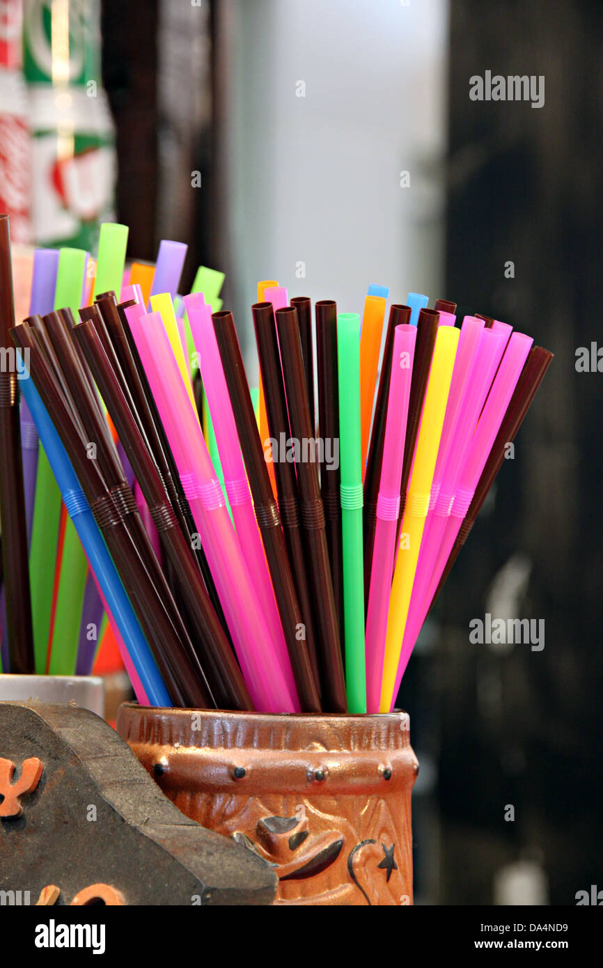The Drinking straw of various kinds. Stock Photo