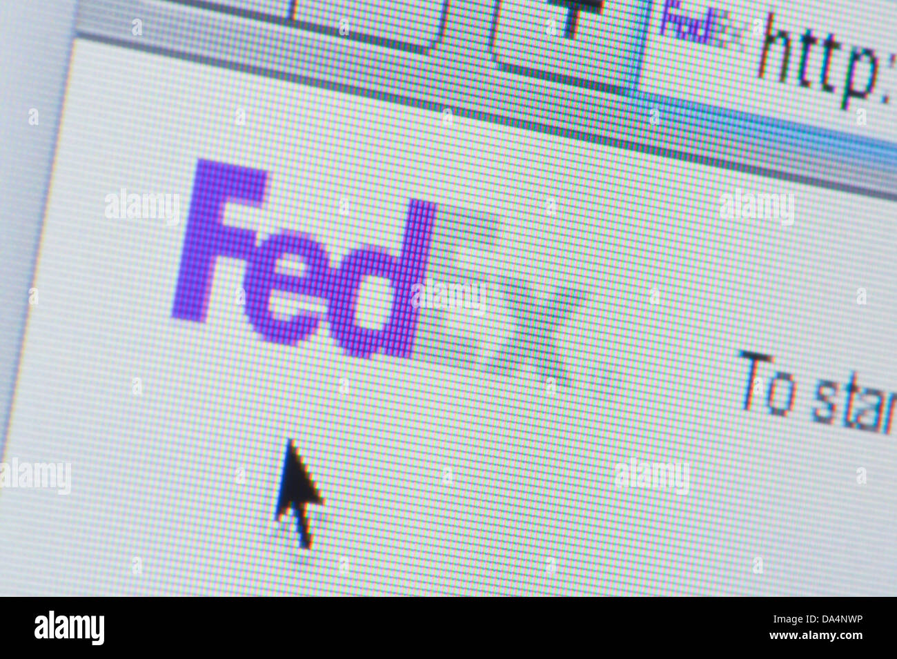 Close up of the Fed Ex logo as seen on its website. (Editorial use only: print, TV, e-book and editorial website). Stock Photo