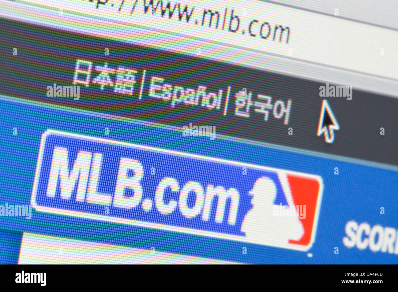 Close up of the MLB logo as seen on its website. (Editorial use only: print, TV, e-book and editorial website). Stock Photo