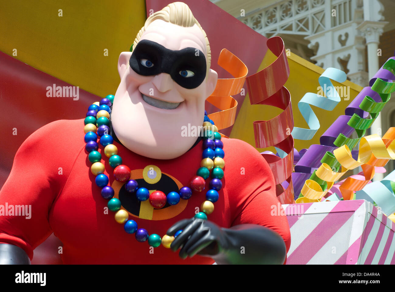 Mr Incredible of the Incredibles movie in a parade on Main Street, Disneyworld, Orlando, Florida USA. Stock Photo