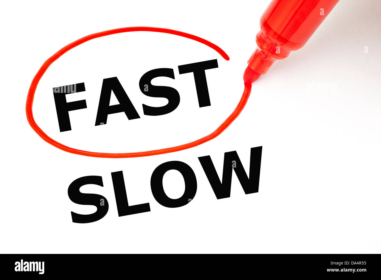 Choosing Fast instead of Slow. Fast selected with red marker. Stock Photo