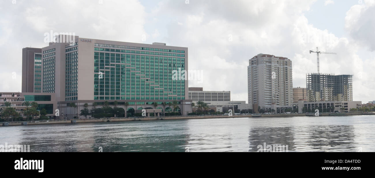 upscale hotel and condominiums along the Northbank of the St. John's River in downtown Jacksonville Florida Stock Photo
