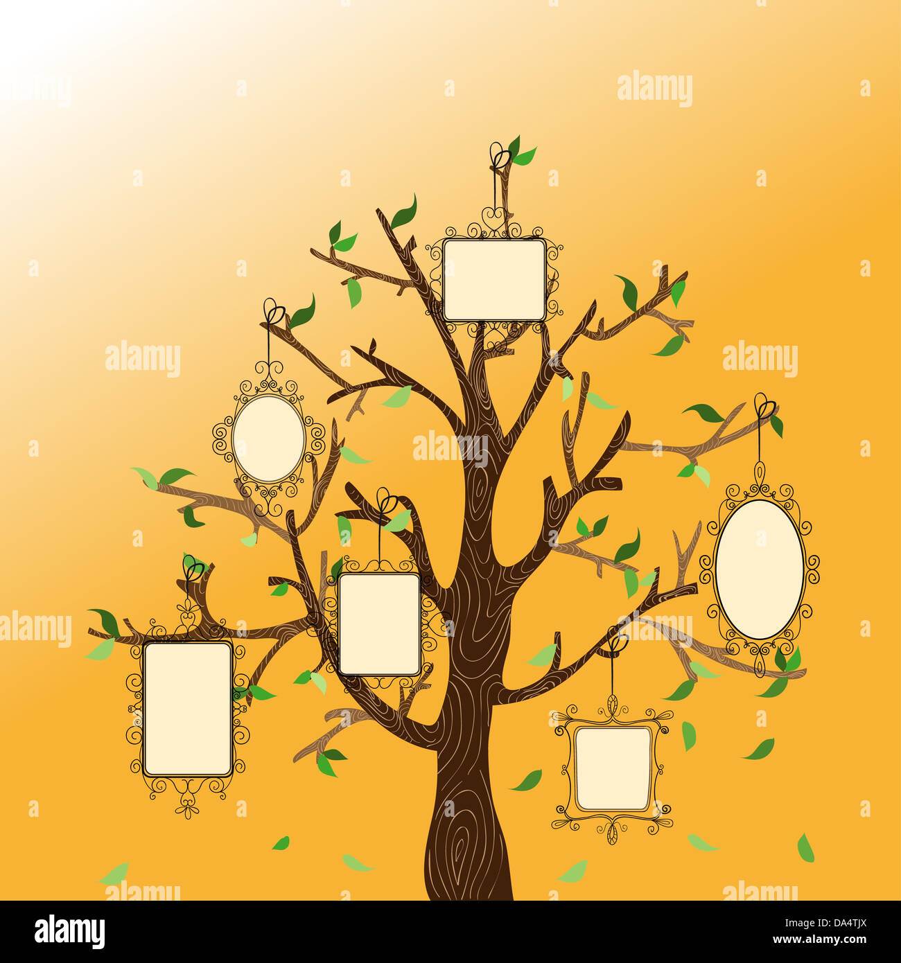 Retro concept family tree with hanging photo frames leaves. Vector ...