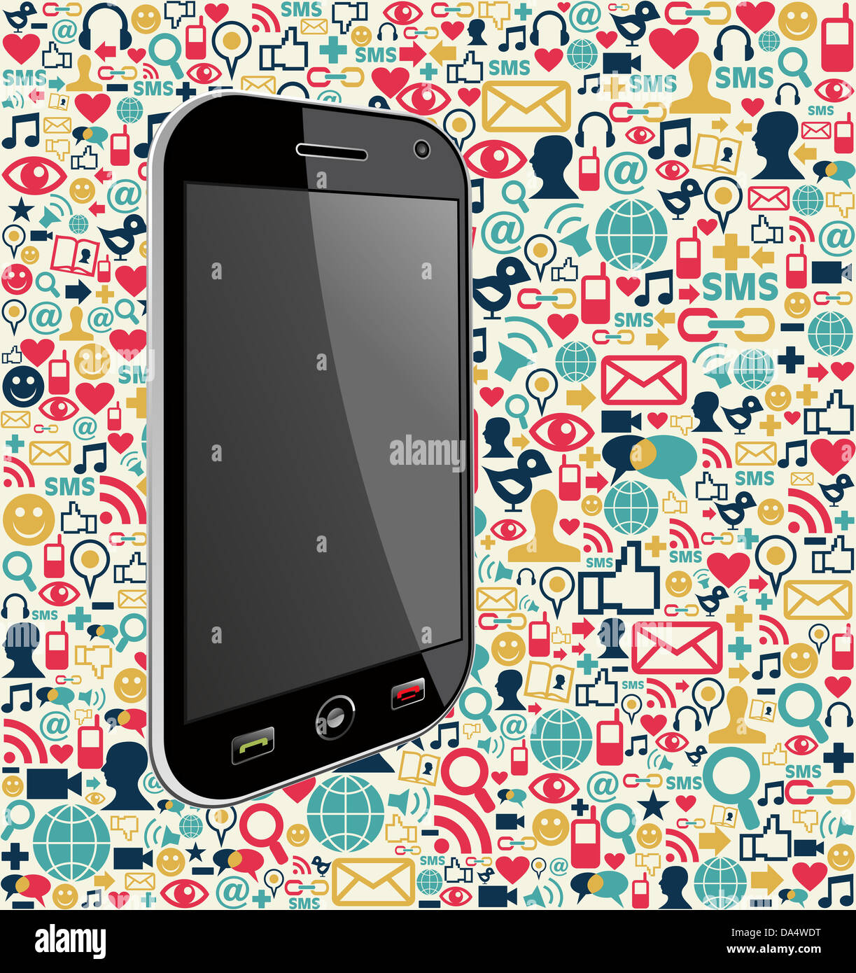 Smart phone generic on color icons background. Vector file layered for easy manipulation and customisation. Stock Photo
