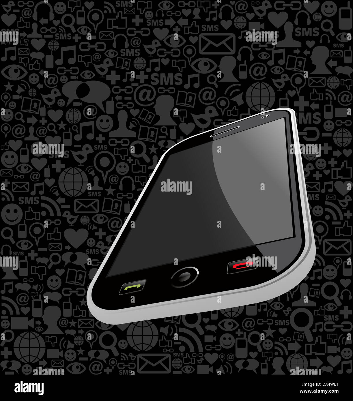Smart phone generic on black icons background. Vector file layered for easy manipulation and customisation. Stock Photo
