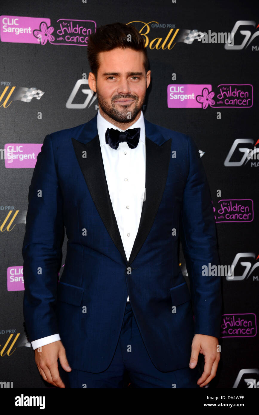 Spencer Matthews arrive for the photocall at the Grand Prix Ball fundrises for children with cancer 'CLIC Sargent' held in Hurli Stock Photo