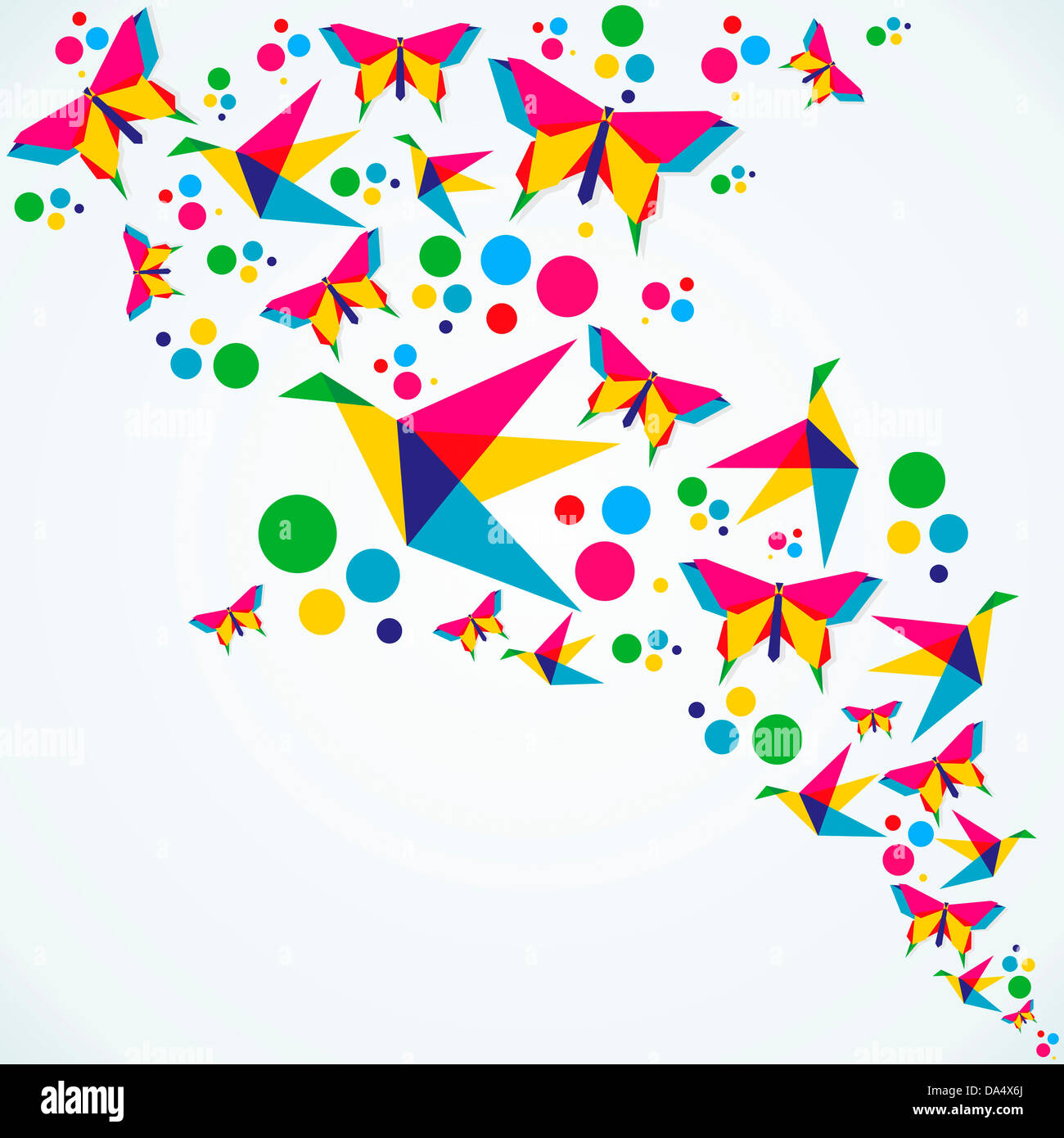 Spring origami butterfly and birds colorful composition. Vector ...