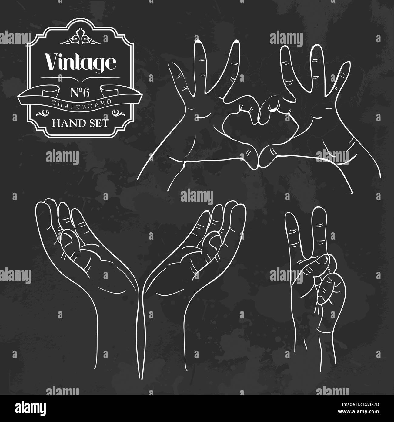 Retro style blackboard with different hand gestures set. Vector illustration layered for easy manipulation and custom coloring. Stock Photo