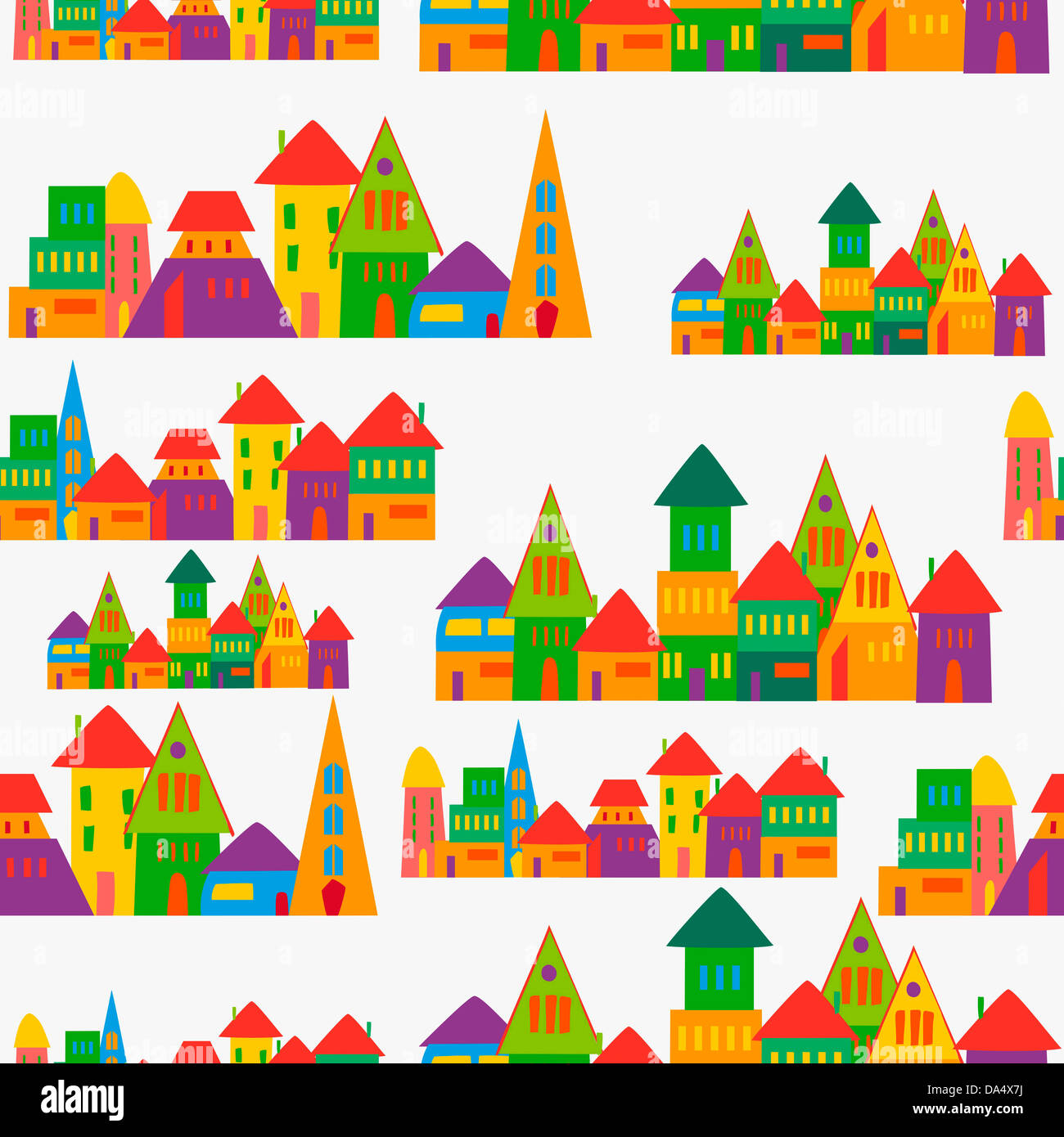 Trendy town seamless pattern. This illustration is layered for easy manipulation and custom coloring. Stock Photo