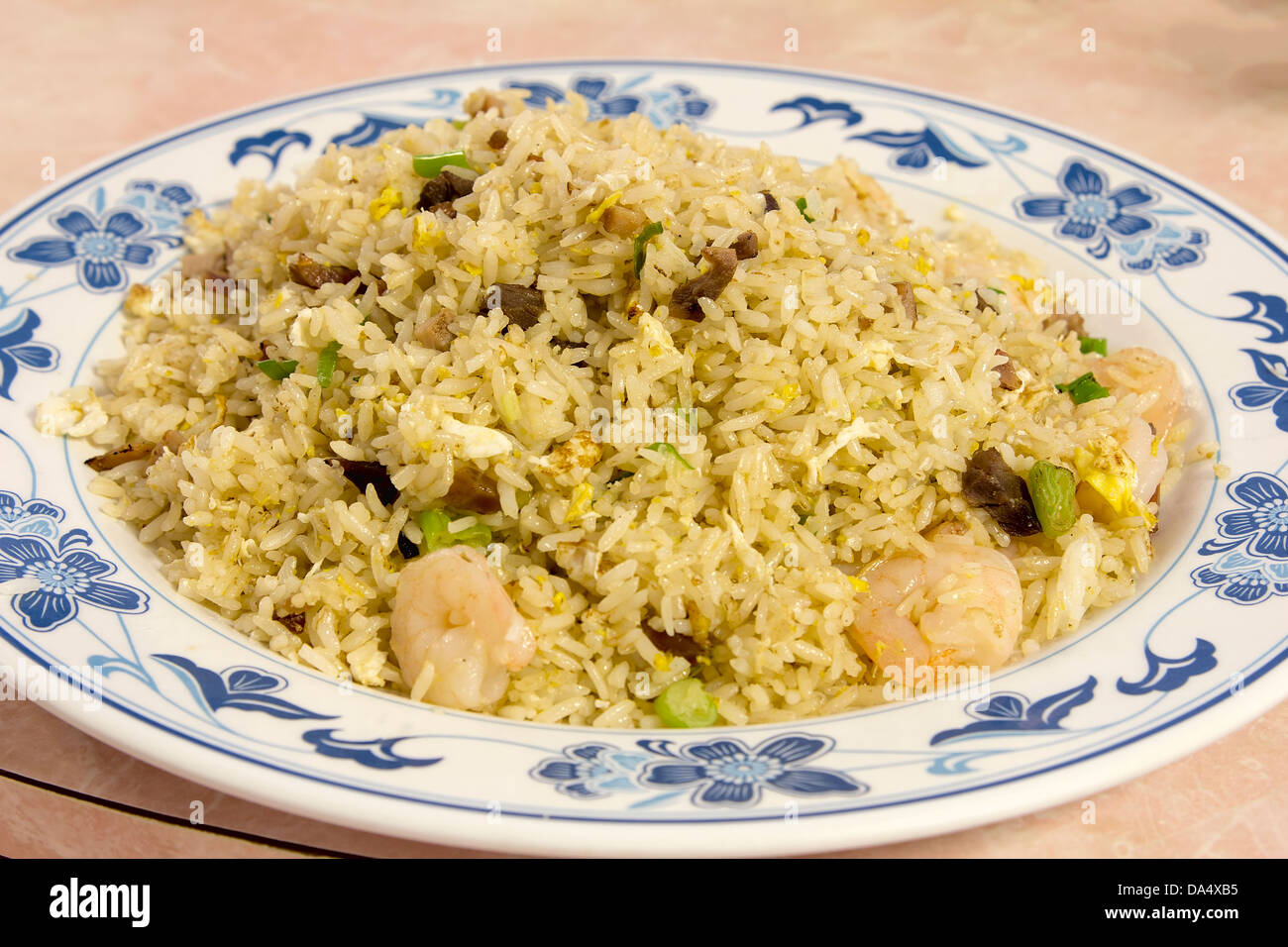Chinese Yang Chow Fried Rice with Eggs Barbeque Pork and Shrimp Stock Photo