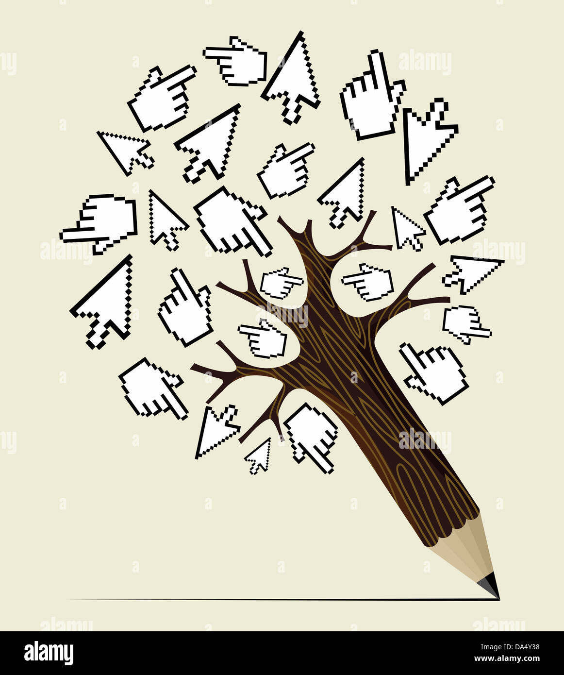 Alover Click Mouse over click hand and arrow concept pencil tree. Vector ...