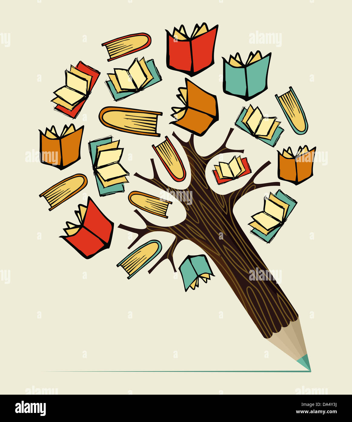 Reading books education concept pencil tree. Vector illustration