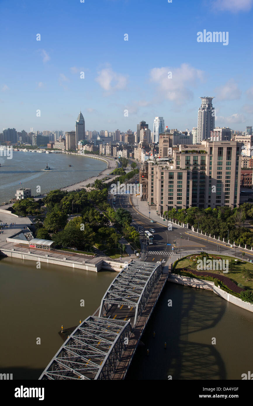 China, Shanghai, Skyline, Bund, Puxi, Huangpu River, Suzhou Creek Stock Photo