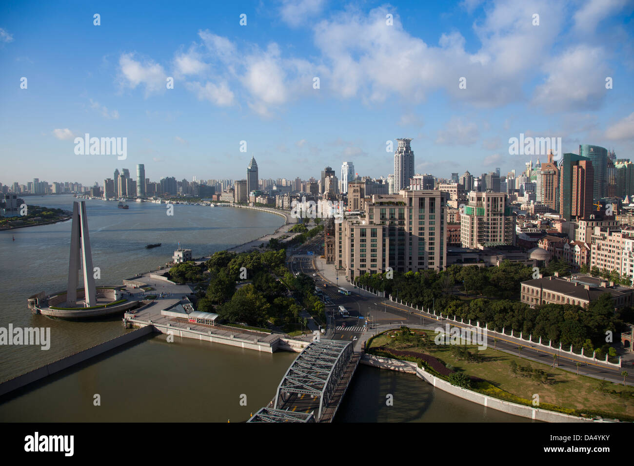 China, Shanghai, Skyline, Bund, Puxi, Huangpu River, Suzhou Creek Stock Photo