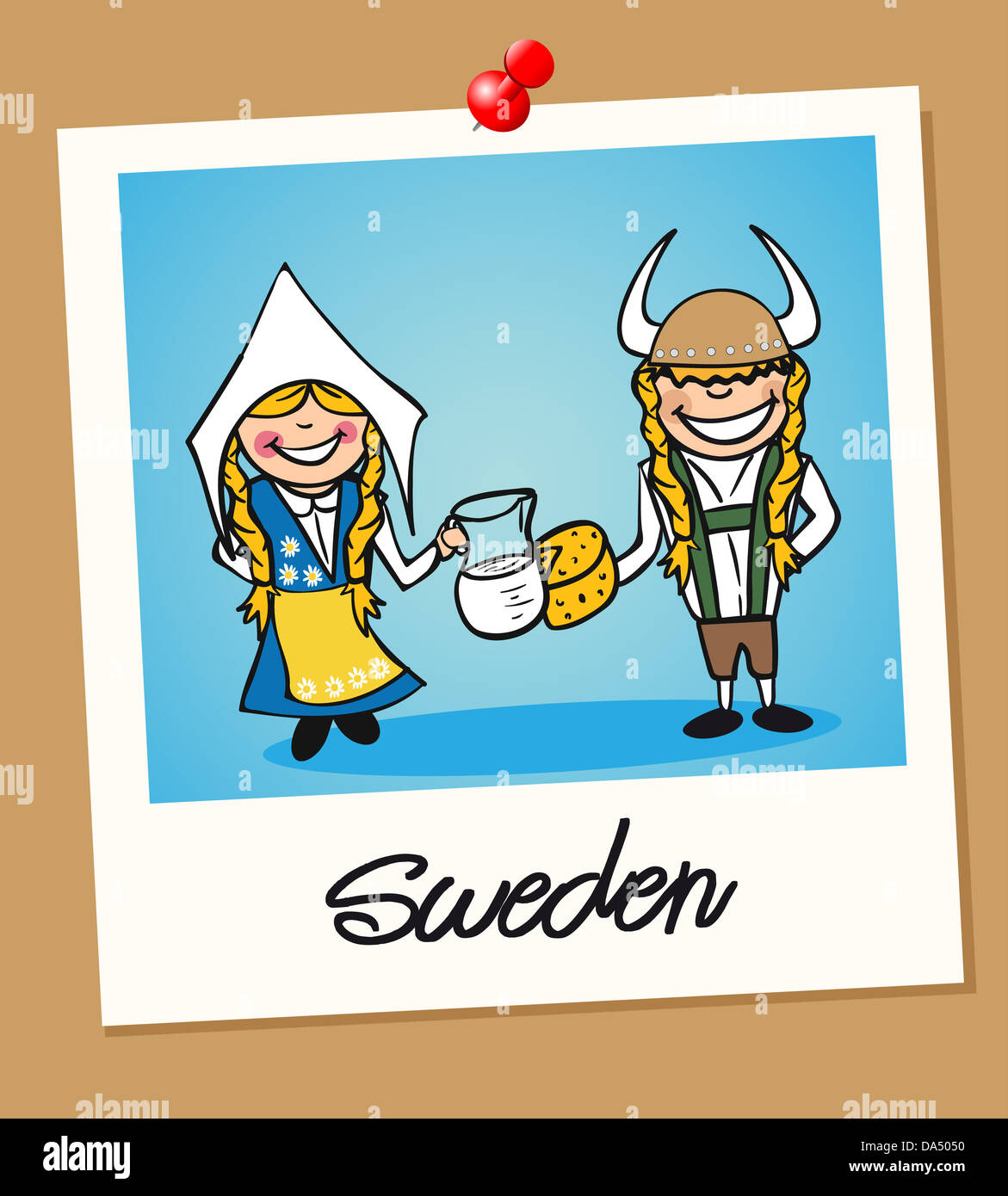 Swedish Man And Woman Cartoon Couple In Vintage Instant Photo Frame Stock Photo Alamy