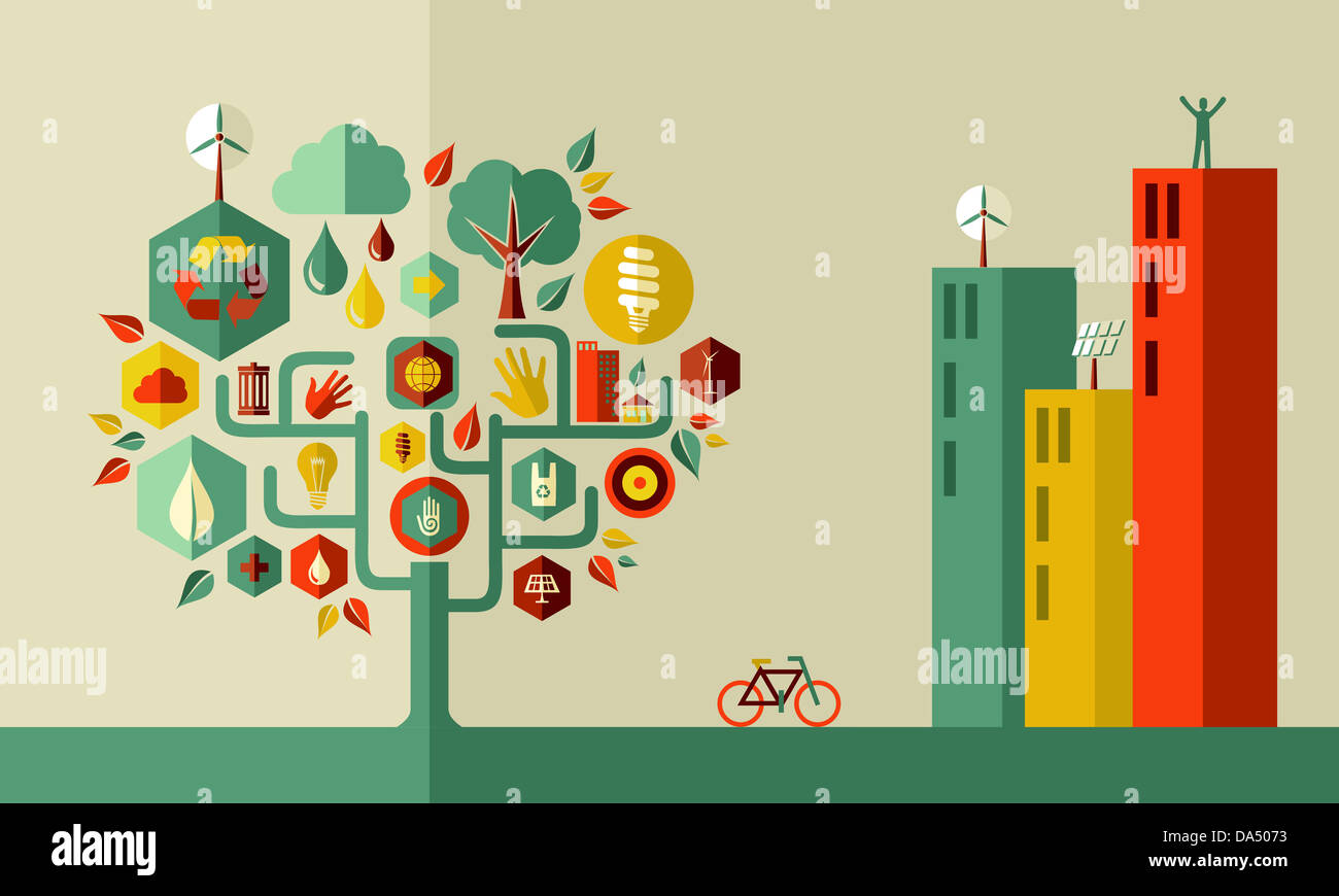 Sustainable energy town concept . Vector file layered for easy manipulation and custom coloring