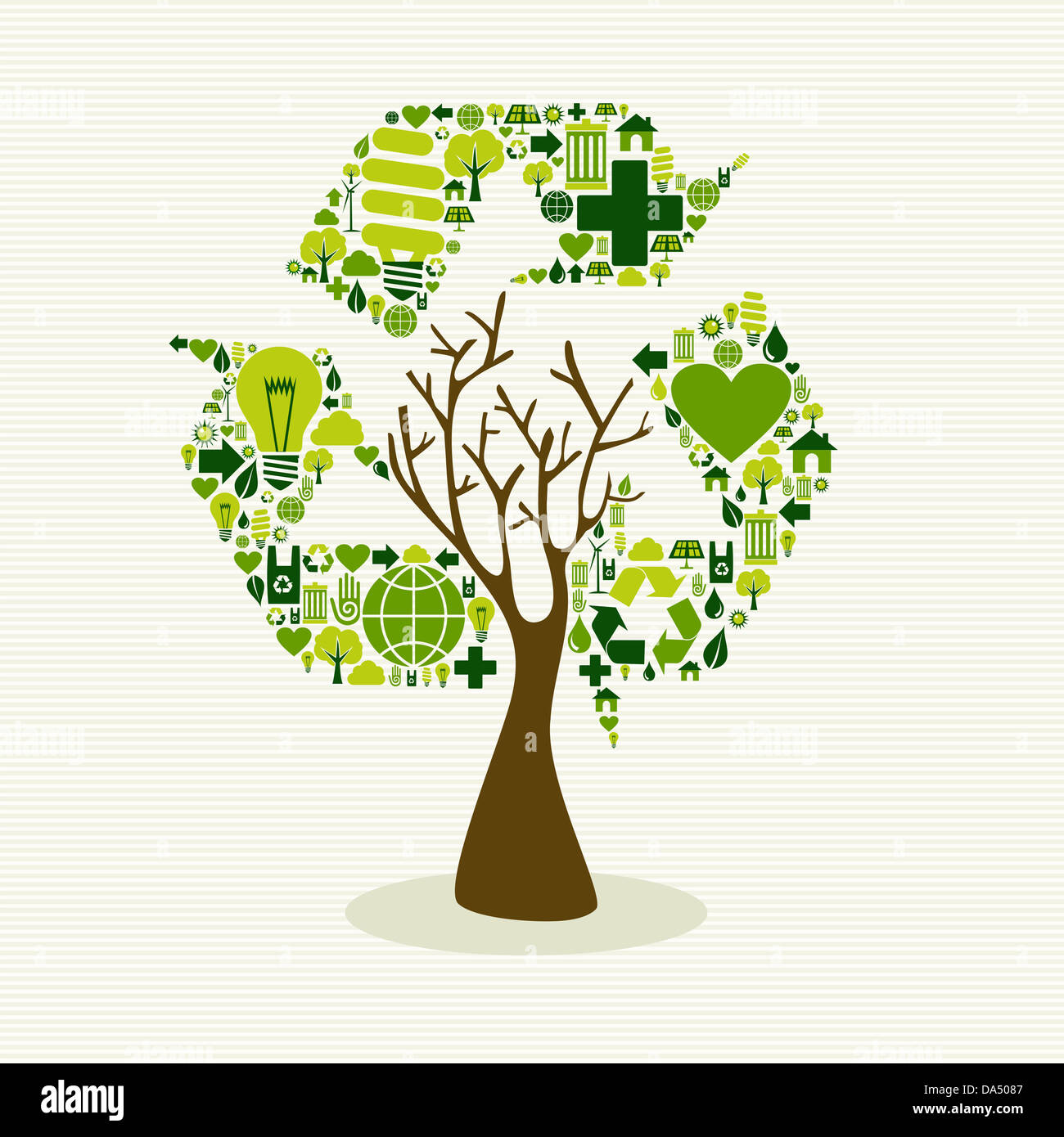 Save the Earth tree idea with icons set. This illustration is layered for easy manipulation and custom coloring Stock Photo