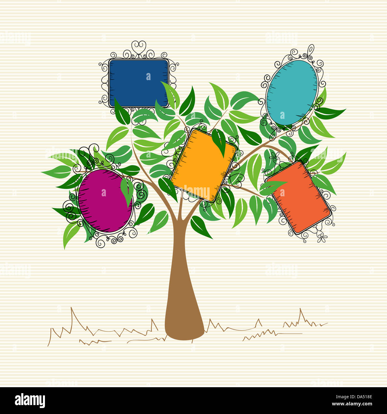 Trendy colorful old school leaf tree design. Vector file layered for easy manipulation and custom coloring. Stock Photo