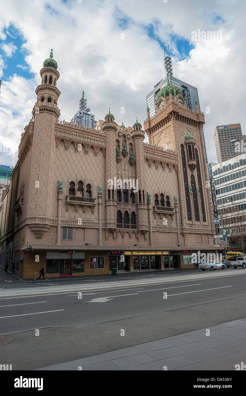 The Forum theatre in downtown Melbourne Australia,  on the corner of Flinders Street and Russell Street. Stock Photo