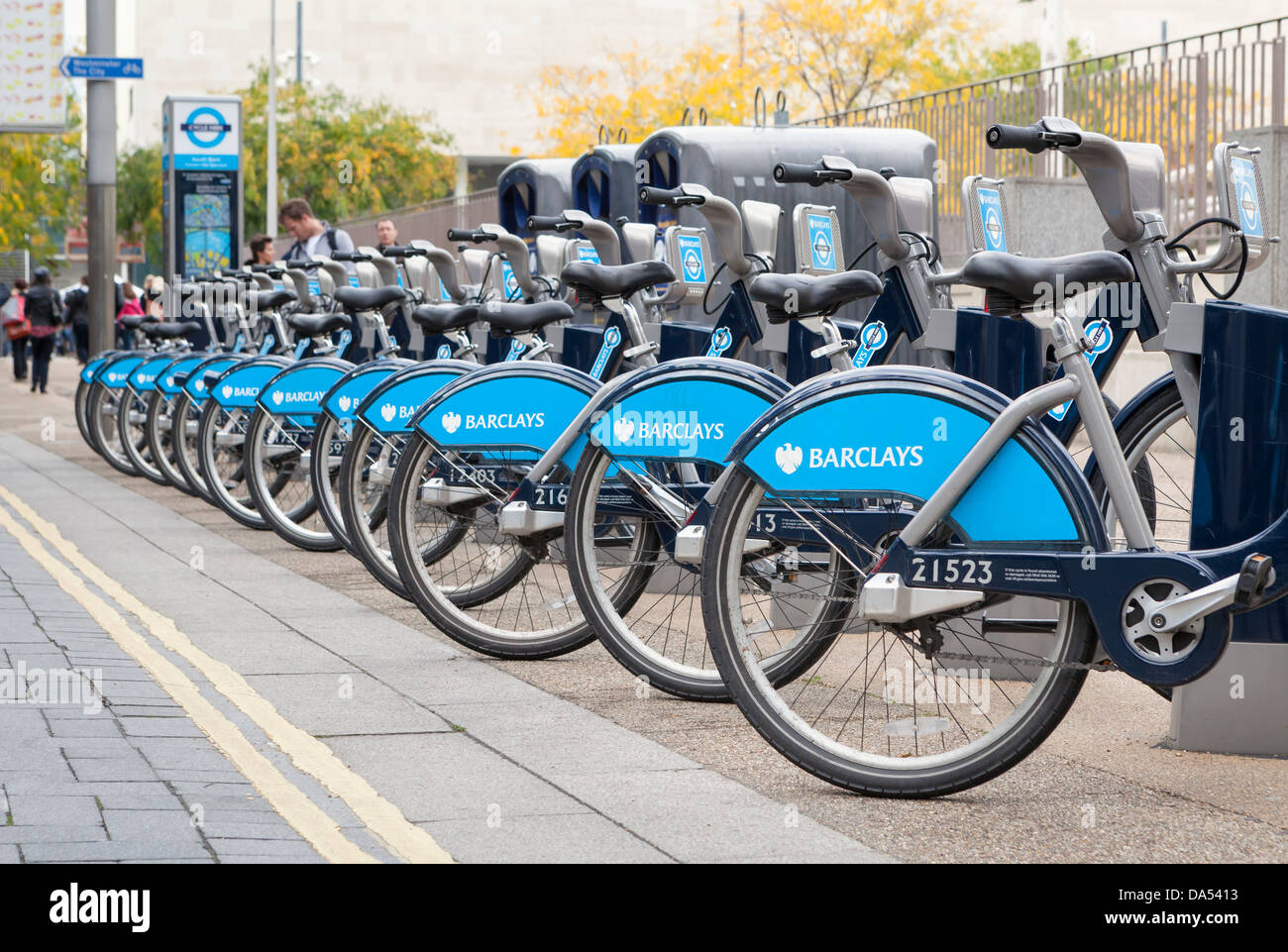 Boris bikes, cycles for hire, London, England Stock Photo