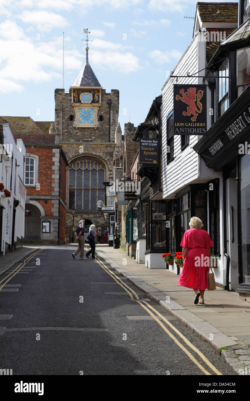 Lion Street and St Mary's Church, Rye, East Sussex, England, UK, GB