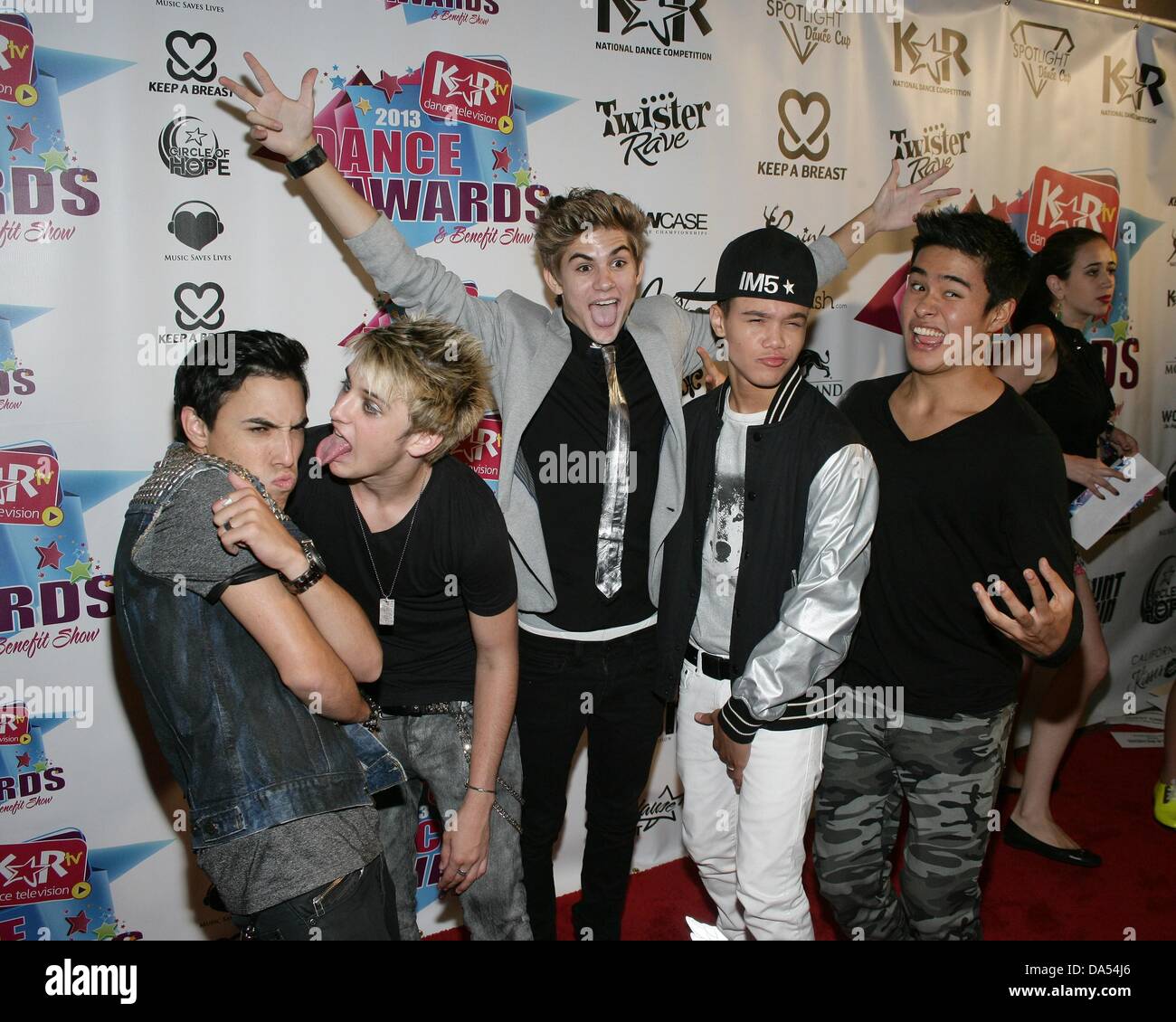 Las Vegas, NV. 3rd July, 2013. Gabriel Morales, Dalton Rapattoni, Cole  Pendery, Dana Vaughns, Will Jay of IM5 at arrivals for KARtv Dance Awards,  MGM Grand Las Vegas Conference Center, Las Vegas,