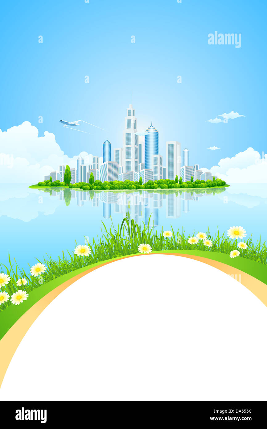 City Landscape Island with Green Trees, Grass and Flowers Stock Photo ...