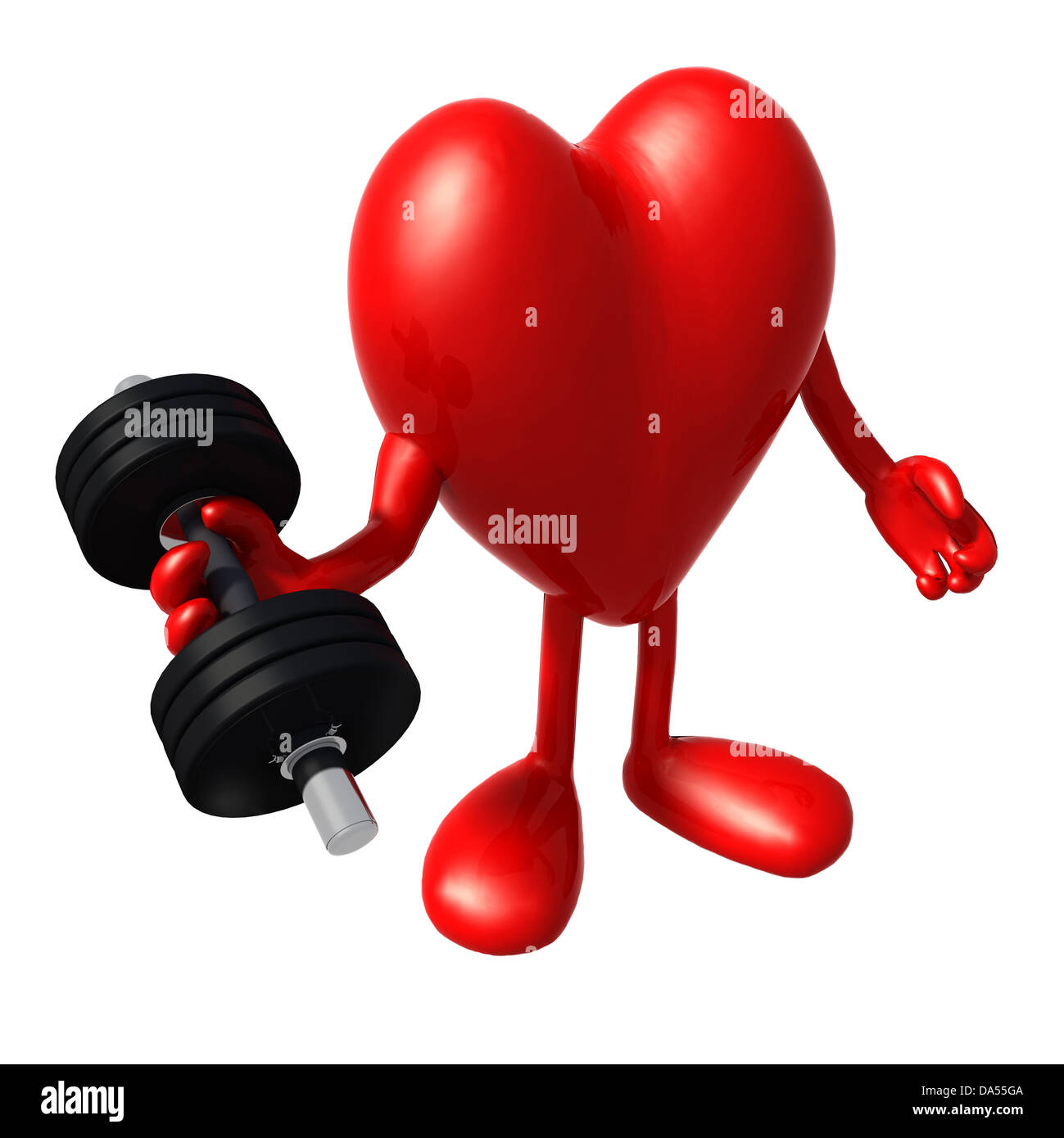 heart with arms and legs does weight training, 3d illustration Stock