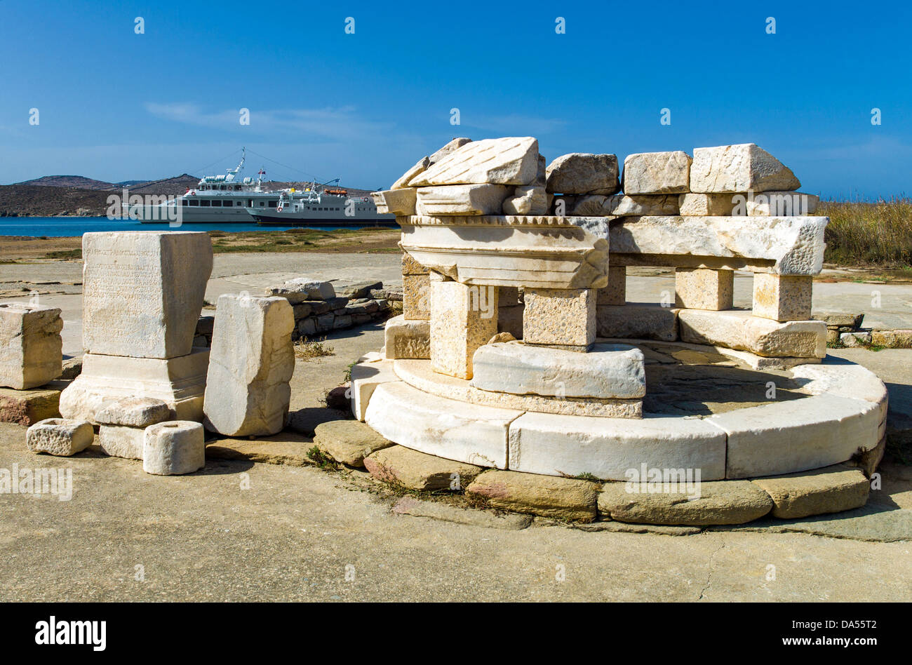 Europe Greece, Delos, archaeological site, the circular marble Ex-Voto in the Agora Stock Photo